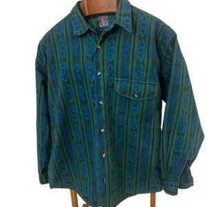 Vintage Soho Zoo Button-Up Shirt – 100% Cotton – Green/Blue small